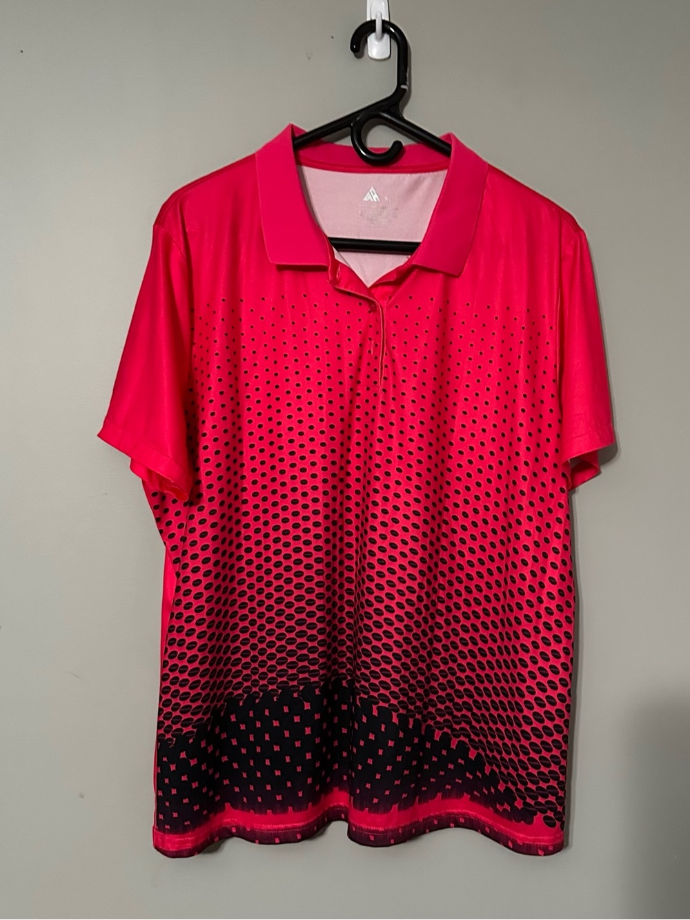 Men's Hot Pink Gradient Polo with Black Dot Pattern